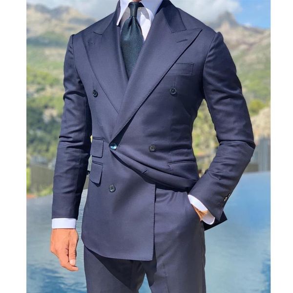 

men's suits & blazers navy blue formal men business slim fit custom groom tuxedo for wedding party 2 piece male fashion costume 2021, White;black