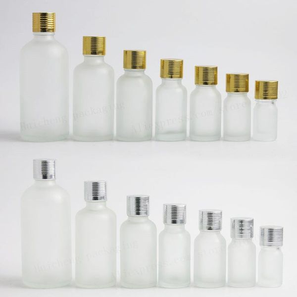 

frost glass essential oil bottles containers packaging with reducer aluminum lids 100ml 50ml 30ml 20ml 15ml 10ml 5ml storage & jars