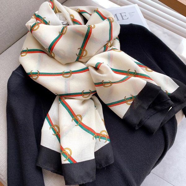 

scarves 180*90cm spring autumn chain print cotton scarf women summer thin long beach towel sunscreen shawl, Blue;gray
