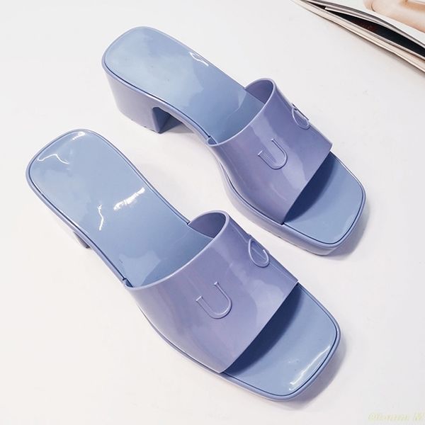 

75% off factory outlet sale luxury brand ladies jelly sandals fashion high heel patent leather candy color slippers casual lazy shoes size 3, Black