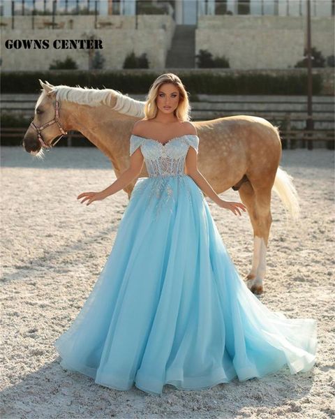 

party dresses 2021 elegant sky blue a line evening sparkly beaded off the shoulder formal night gown prom dress dinner gowns, White;black