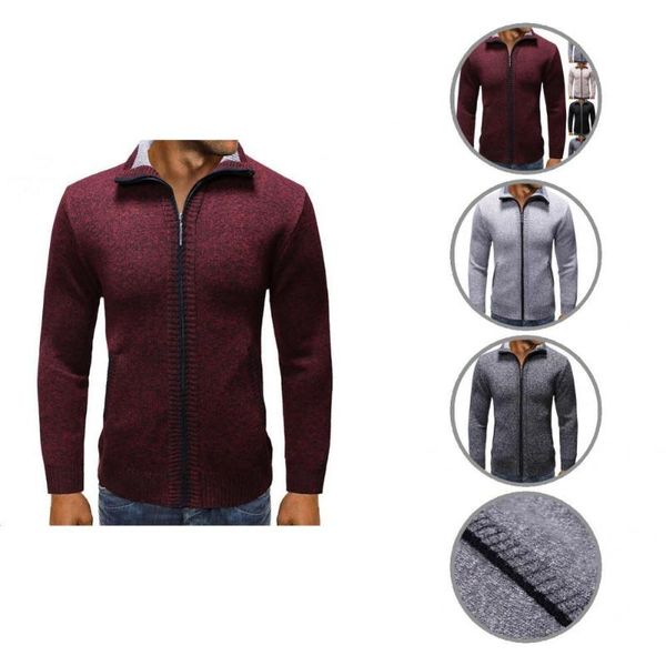 

men's sweaters knitted cardigan ribbed cuff soft texture two pockets stand collar men jacket sweater for holiday, White;black