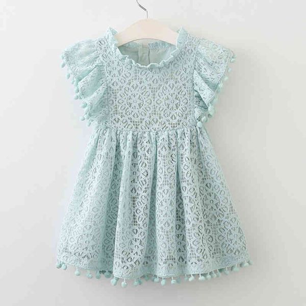 

girls dress fashion tassel hollow design baby princess children flying sleeve sress girl clothes 210515, Red;yellow
