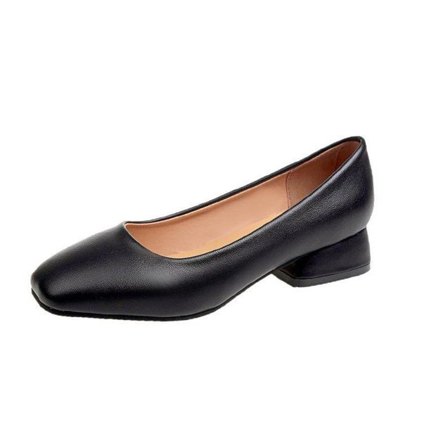 

dress shoes 2021 spring classic square toe single thick heel shallow muzzle foot british style retro mother, Black