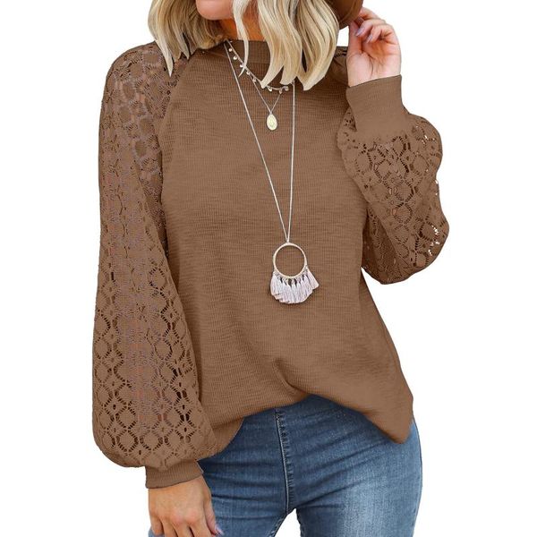 

women's blouses & shirts elegant lace patchwork long sleeve blouse shirt women vintage hollow out o neck solid autumn female casual st, White