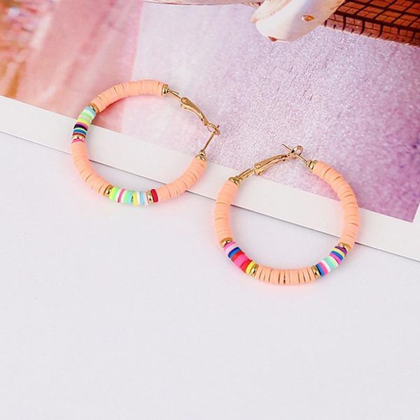

hoop & huggie 4cm boho multicolor big earrings for women girls colorful polymer clay jewelry korean gifts, Golden;silver