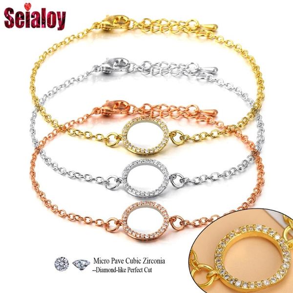 

charm bracelets seialoy bohemia cubic zirconia round for women men rose gold color lobster clasp bracelet family friend jewelry gifts, Golden;silver