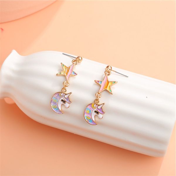 

earrings korean version sweet children's earrings net red same unicorn alloy oil drop earrings, Golden