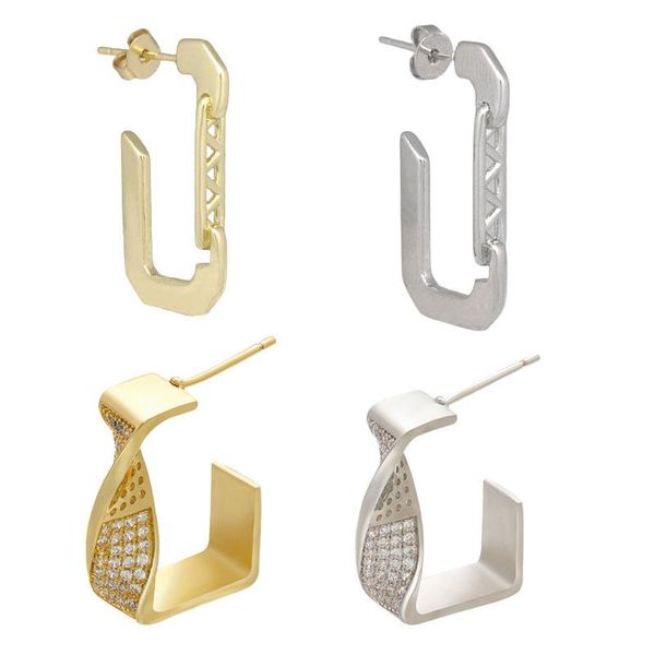 

stud qmhje geometric earrings for women rectangle smooth gold silver color piercing gothic jewelry clip on ribbon wholesale, Golden;silver