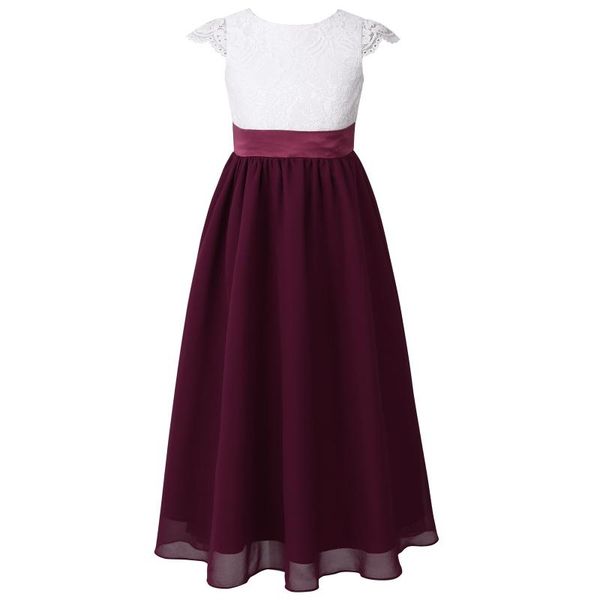 

girl's dresses kids girls floral lace girl dress pageant wedding vestidos birthday party 4-14 years high waist chiffon princess, Red;yellow