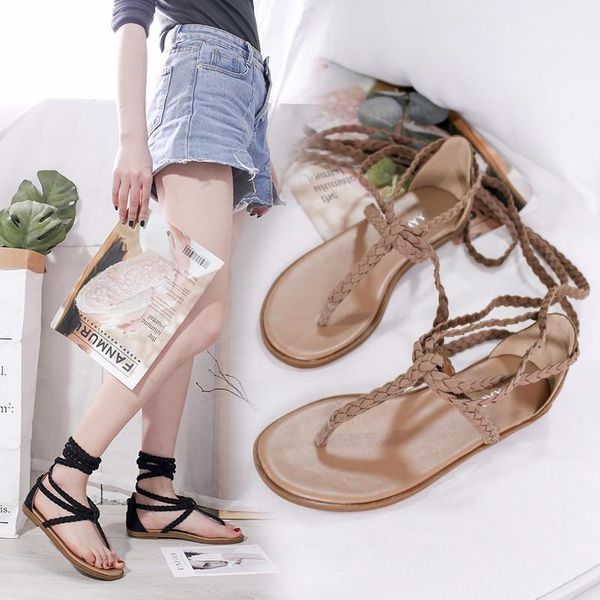 

women's strappy sandals bohemian style beach shoes for holiday, Black