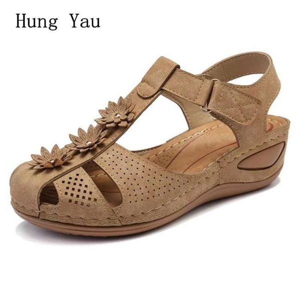 

women sandals wedges summer shoes flower hook & loop fashion breathable gladiator lady casual platform plus size 34-44, Black