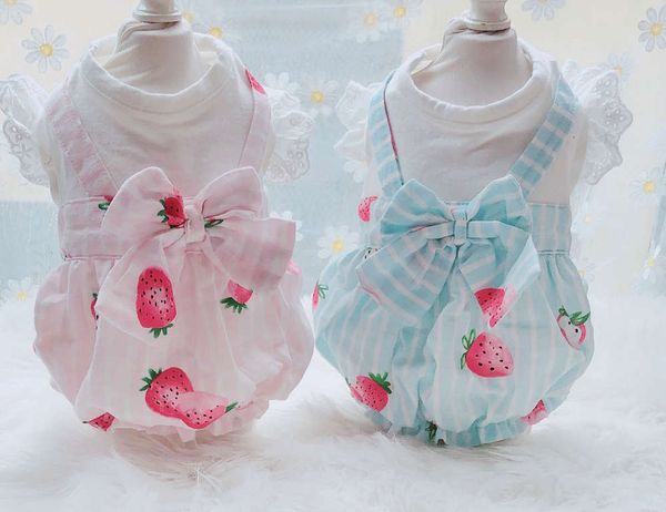 

the dog clothes spring and summer striped strawberry skirt pet teddy yorkshire dog clothing fold