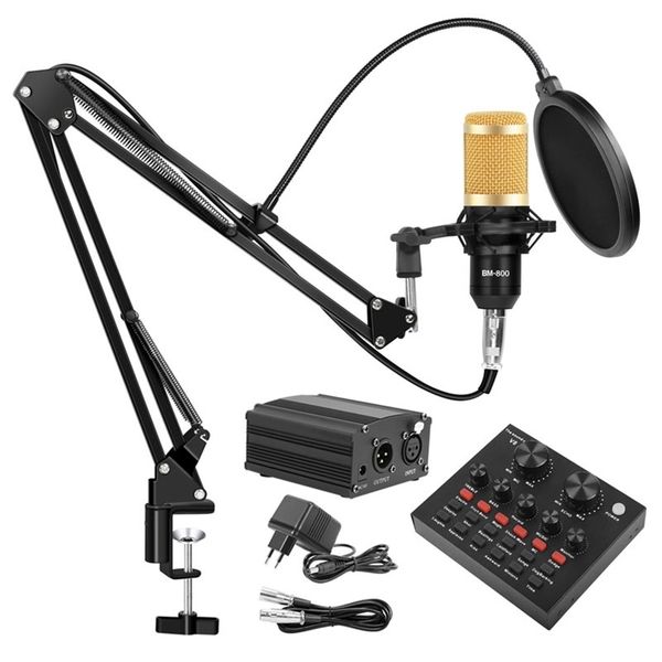 Profissional BM 800 Studio Condensador Microfone Kit Vocal Gravação de Karaoke Microfone com placa de som Mic Stand para PC Computador 210610