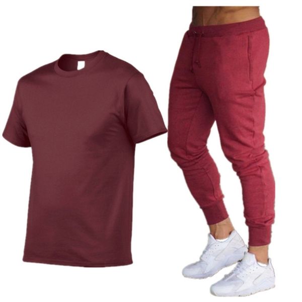 

new men's summer leisure sports cotton solid color t-shirt set short sleeve pants2021, Gray