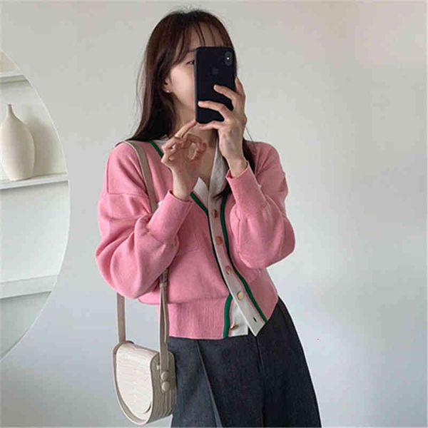 

sweaters sweet soft contrast v-neck long sleeves women sweaters single-breasted short warm female all match coats, White;black