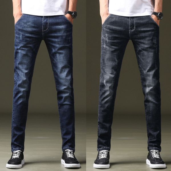 

jeans 2021 men's korean casual mid waist pants fashion large, Blue
