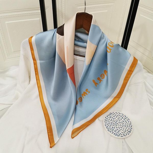 

scarves 26 style 70*70cm silk square pink small fresh print scarf brand symmetrical shawl foulard bandana joker big designer, Blue;gray