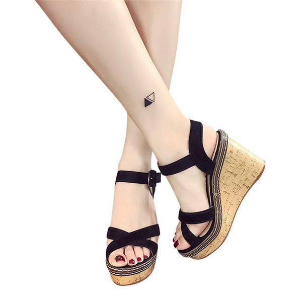 

vogue women fish mouth platform high heels wedge sandals buckle slope sandalia feminina buty damskie sandalias nice, Black
