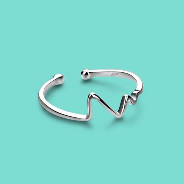 

cluster rings minimalist women's original 925 silver ring creative heartbeat charm jewelry solid open valentine's day gift, Golden;silver
