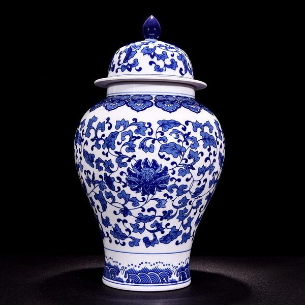 

vases jingdezhen ceramic general tank ginger jar ornaments antique blue and white porcelain lotus branches canister living room