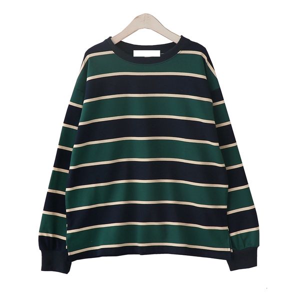 

korean fashion style striped hoodies women harajuku vintage sweatshirt female green crewneck long sleeve kpop clothes, Black