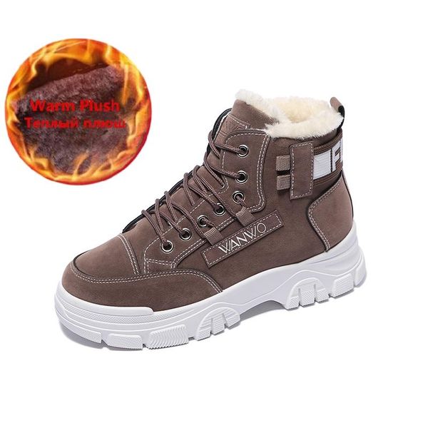 

boots 2021 women winter snow fashion leather warm plush outdoor casual british retro ladies pink ankle, Black