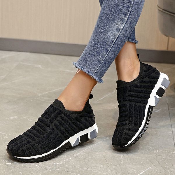 

2022 casual shoes women's short plush mesh breathable sneakers xx111, Black