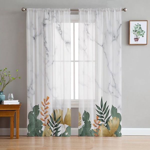 

curtain & drapes tropical plants summer marble tulle curtains for living room bedroom voile home decoration sheer balcony door