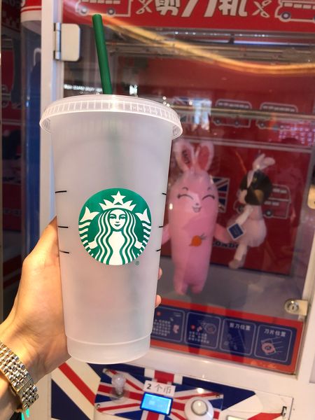 Starbucks 24oz / 710ml Bicchiere di plastica Riutilizzabile Trasparente Bere a fondo piatto Tazza a forma di pilastro Coperchio Cannuccia Tazza Bardian 10 pezzi Più di 30 pezzi DHL gratuito