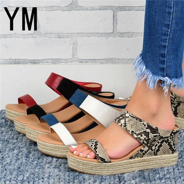 

dress shoes classics slip-on straw casual wedges woman sandals platform women wedge high heels zapatos de mujer plus size 43, Black
