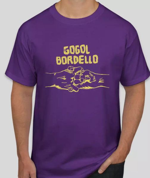 

gogol bordello punk rock gypsy punks handshake t-shirt, White;black