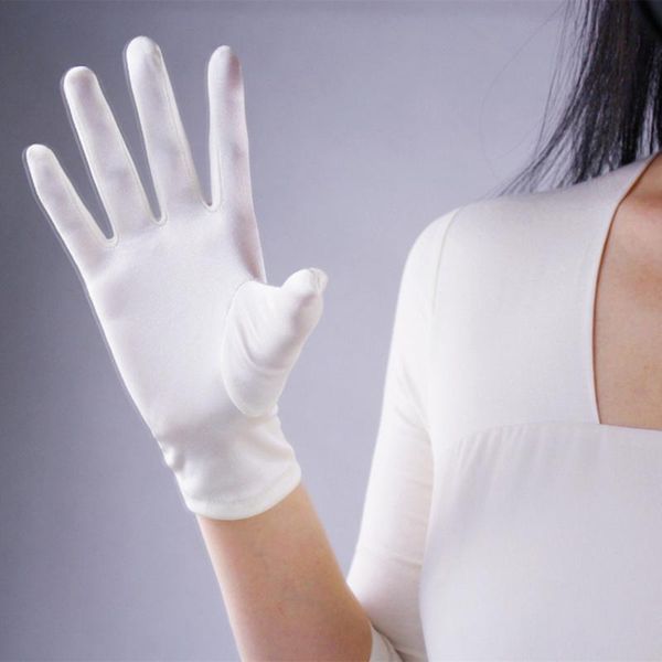 

sports gloves women 22cm elastic mercerized silk satin short dance party etiquette mitten winter thin solid color wrist warm driving glove, Black