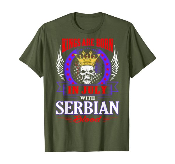

mens kings are born in july with serbian blood tshirt, White;black