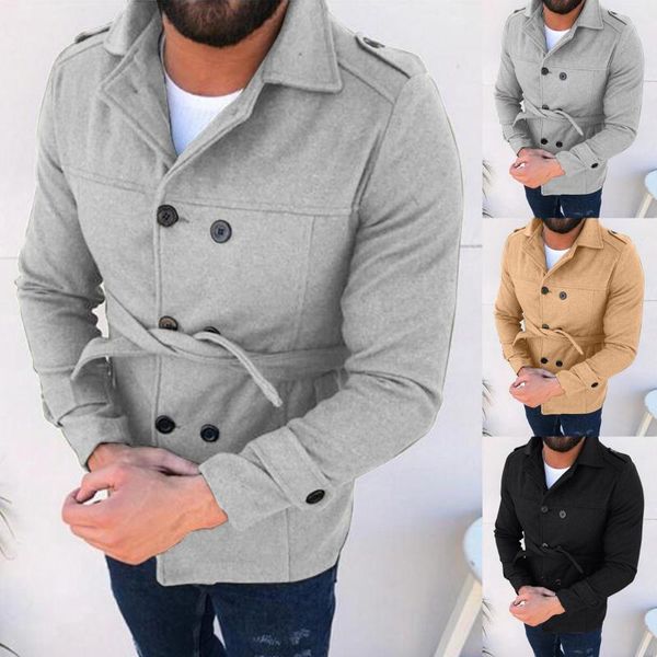 

men's wool & blends winter trench coat jackets for men fashion mens artificial woolen jacket double collar warm, Black