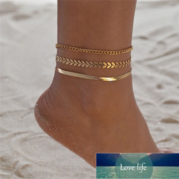 Moda Gold Color Anklets Conjunto para Mulheres Multicamadas Chain Anklet Bracelete Menina Praia Verão Barefoot Sandálias Pulseiras Jóias Preço de Fábrica Preço Especialista