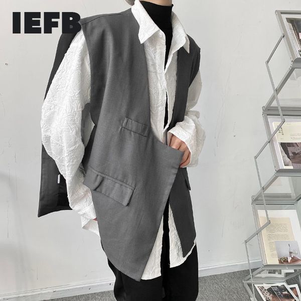 

iefb niche design men's grey vest spring summer asymmetric oversized korean streeetwear loose waistcoat men 9y7035 210524, Black;white