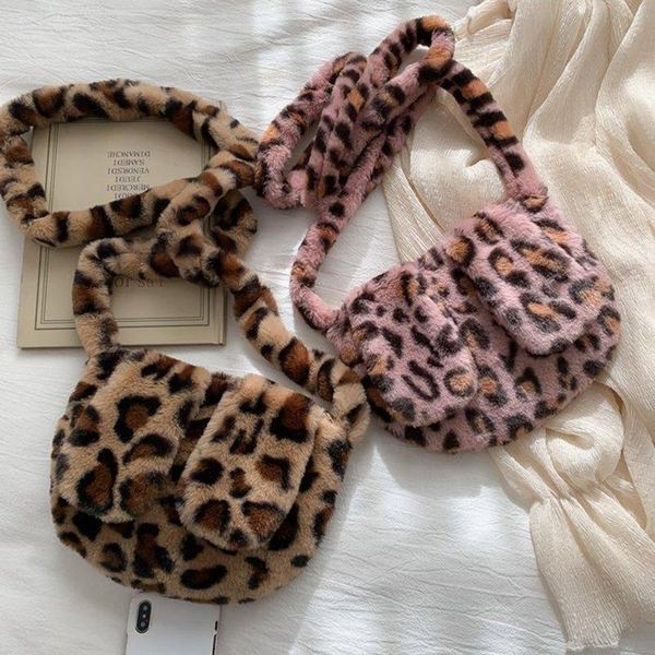 

women's faux fur crossbody shoulder bag zipper soft plush storage bags