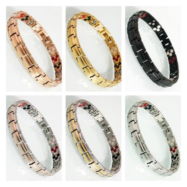 

link, chain male therapeutic magnetic bracelets female rose gold stainless steel energy health care golden wristband men&women jewelry kpop, Black