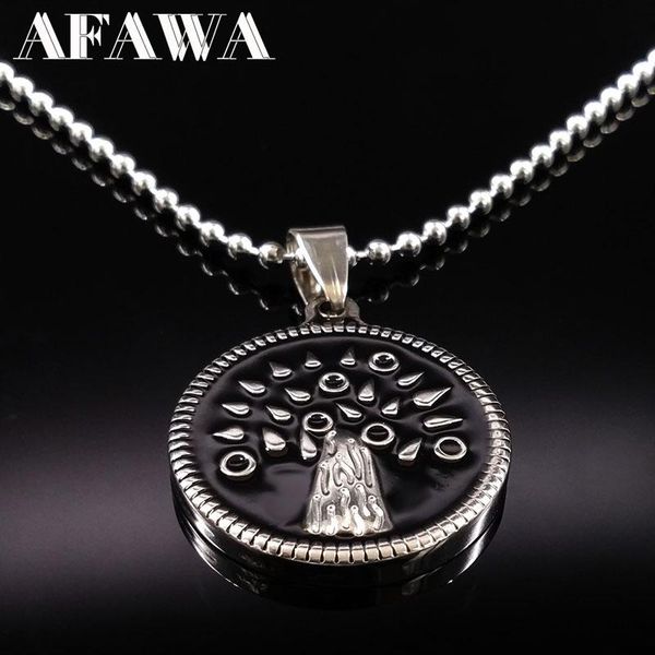 

pendant necklaces tree of life stainless steel necklace women black enamel silver color statement jewelry gift n72225