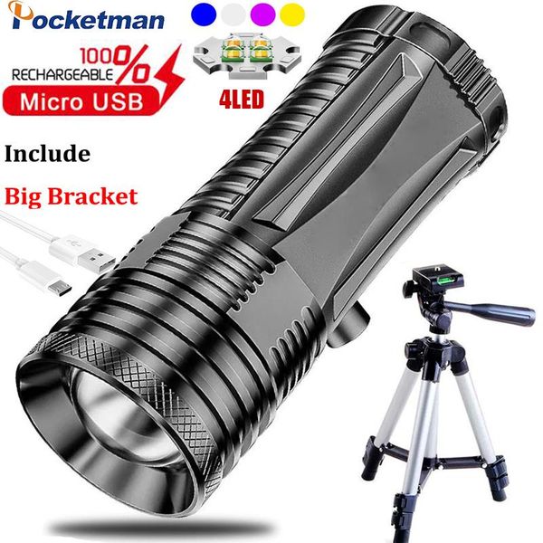 

flashlights torches powerful bright 4 led light sources lighting fishing waterproof usb torch can be fixed with bracket camping lanterna