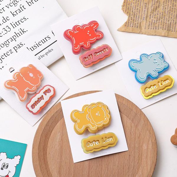 

hair accessories 2 pcs/set girls cute bear smooth clips kids candy color sweet hairpins alloy barrettes fashion, Slivery;white