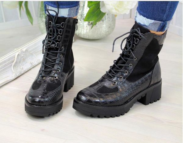 

boots rise square heel up 2021 mid 40-43 front lace, Black