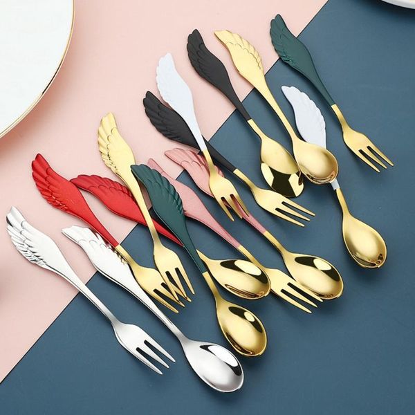 

spoons 1pc stainless steel angel wing spoon fork cake coffee dessert tea ice cream stirring cutlery set