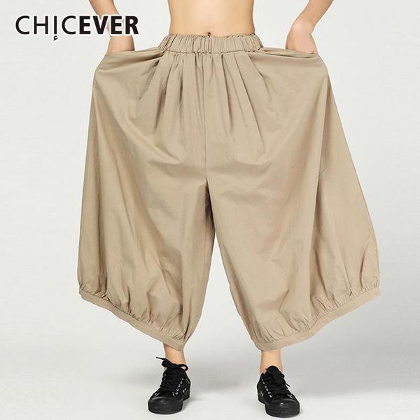 

women's pants & capris chicever korean cargo for women midi waist elastic oversize casual long trouser female spring 2021 fashion cloth, Black;white