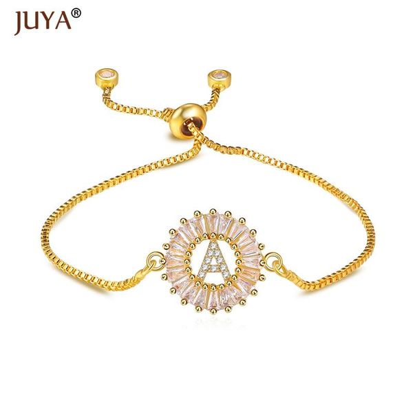 

bracelets jewellery 26 english letters cubic zircon stone round crystal charm chain bracelet bangle gifts for women, Golden;silver