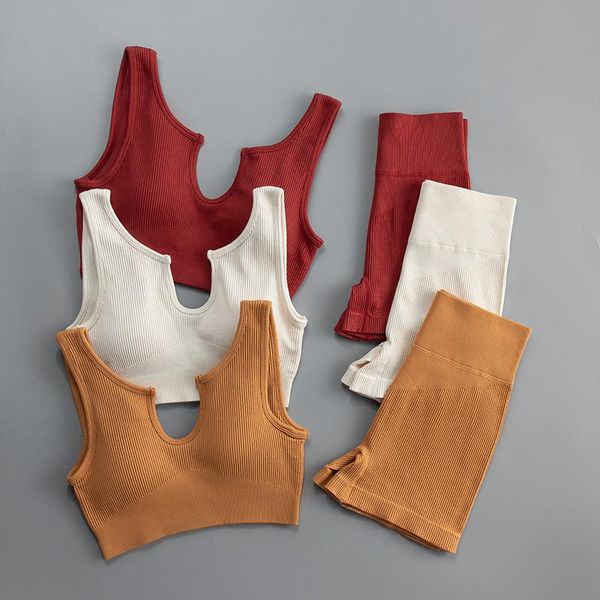 

yoga outfit women 2021 summer set 2 piece u shape crop ports bras gym work out clothing female fitness seamless sportswear