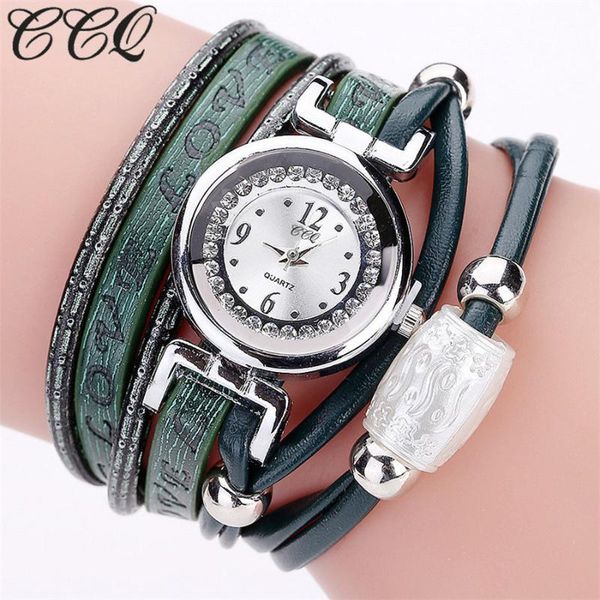 

wristwatches ccq brand fashion women bracelet quartz watches ladies silver love leather beaded charm casual relogio feminino, Slivery;brown
