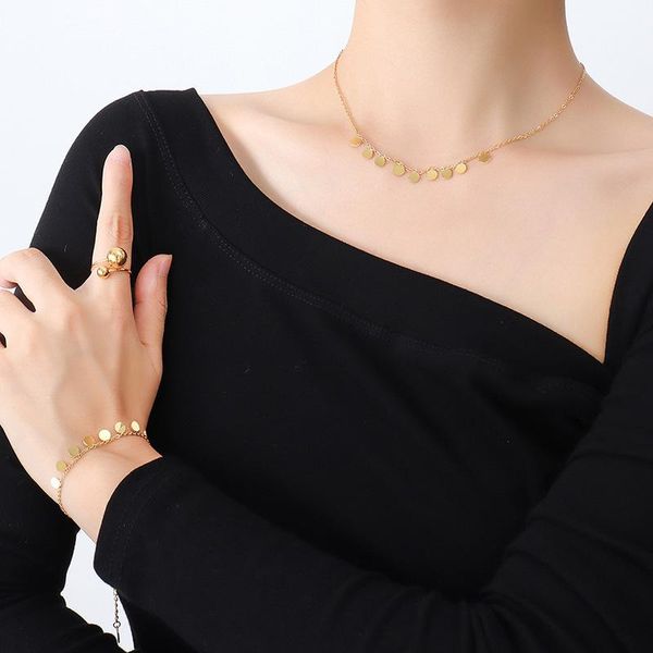 

earrings & necklace yaonuan fashion jewelry sets titanium steel gold plated disc bracelet/necklace for women simple clavicle chain party acc, Silver