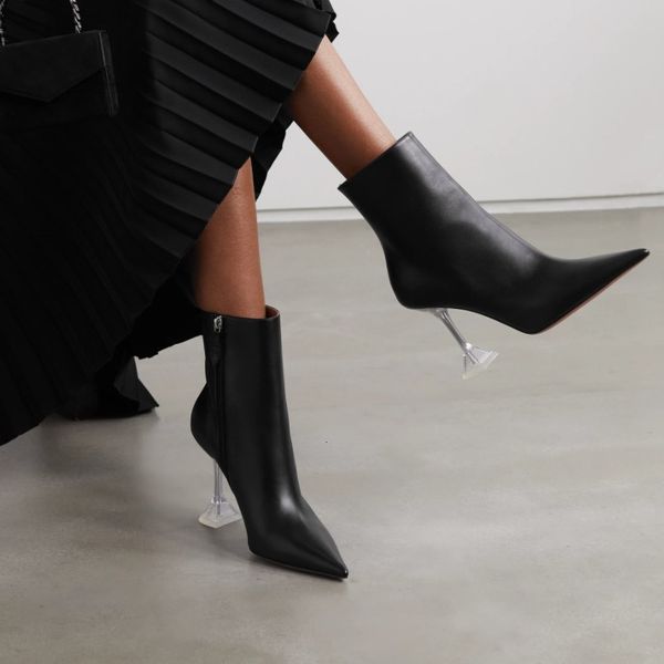 

boots autumn winter patent leather women fashion crystal heeled ankle boots high heels office lady chelsea shoes booties s8hm, Black